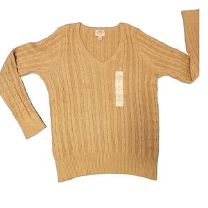 St. John's Bay Women's V Neck Pullover Sweater, Color Tan, Size L